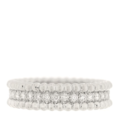 Van Cleef & Arpels 18K White Gold Diamond Perlee 1 Row Ring 55 7.25 1 of 4