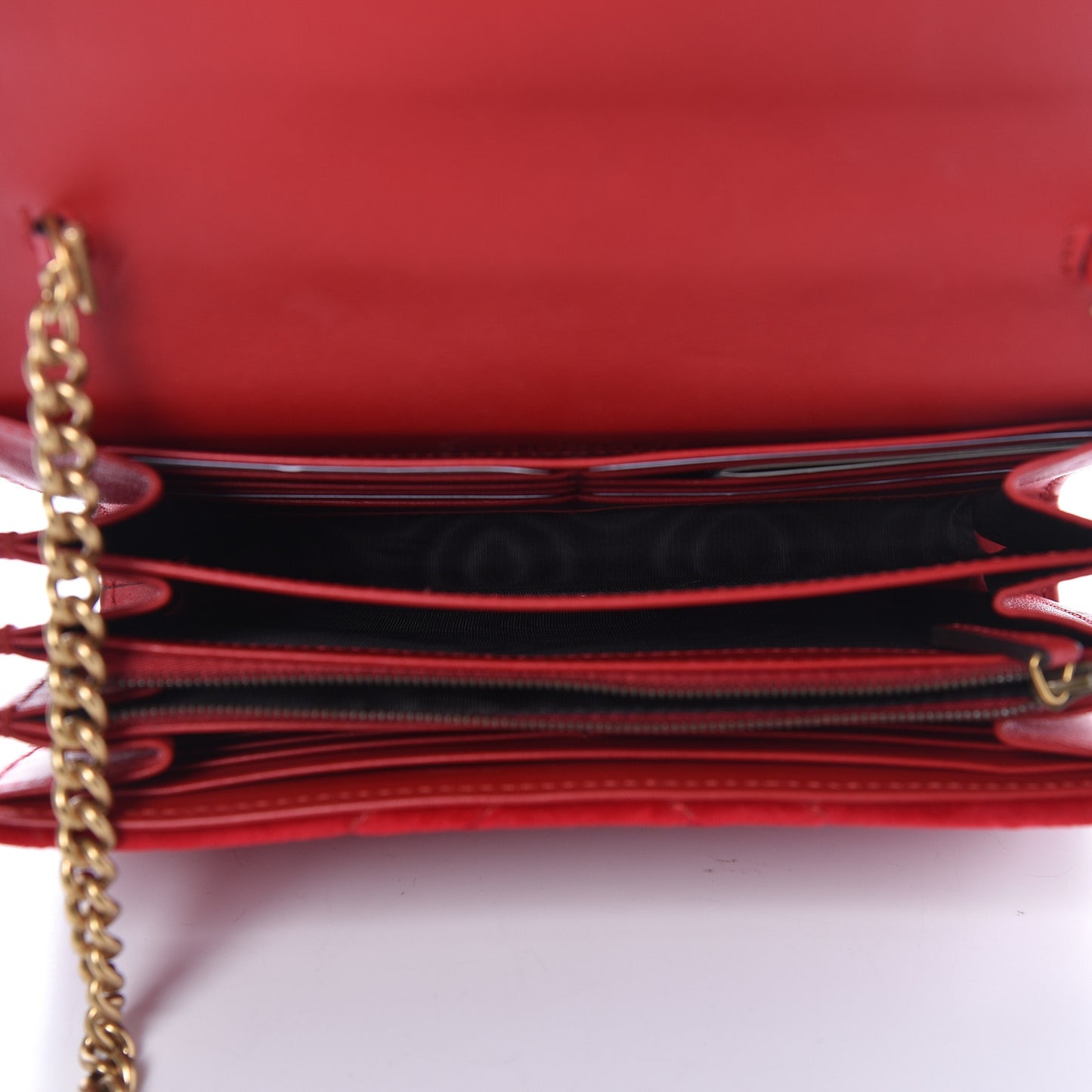 Velvet Matelasse GG Marmont Chain Wallet Hibiscus Red