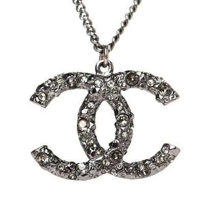 Chanel Crystal CC Pendant Necklace Silver 3 of 5