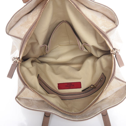 Valentino Garavani Coated Canvas Lace Print Convertible Satchel Sand 5 of 11