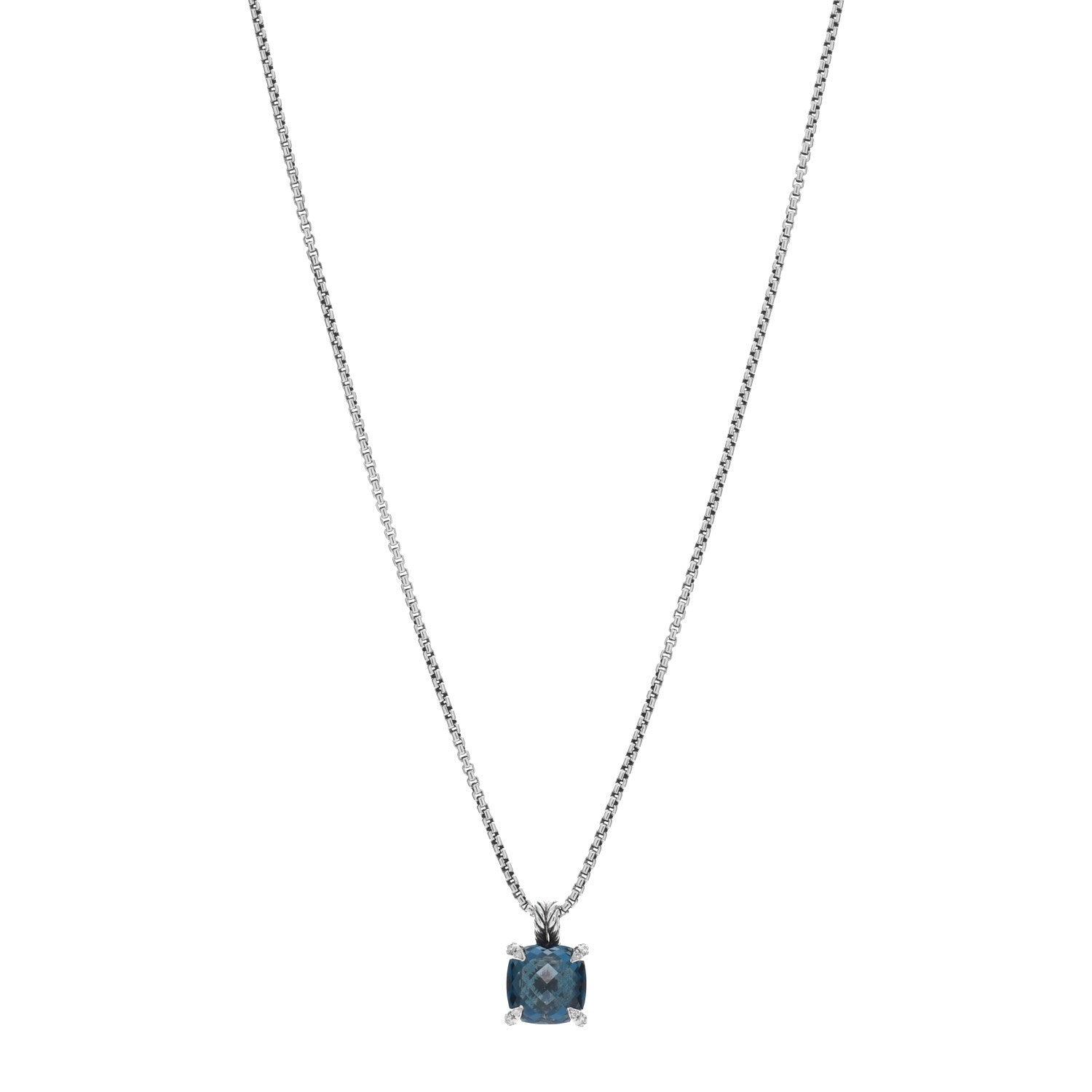 David Yurman Sterling Silver Diamond Hampton Blue Topaz 11mm Chatelaine Pendant Necklace 1 of 3