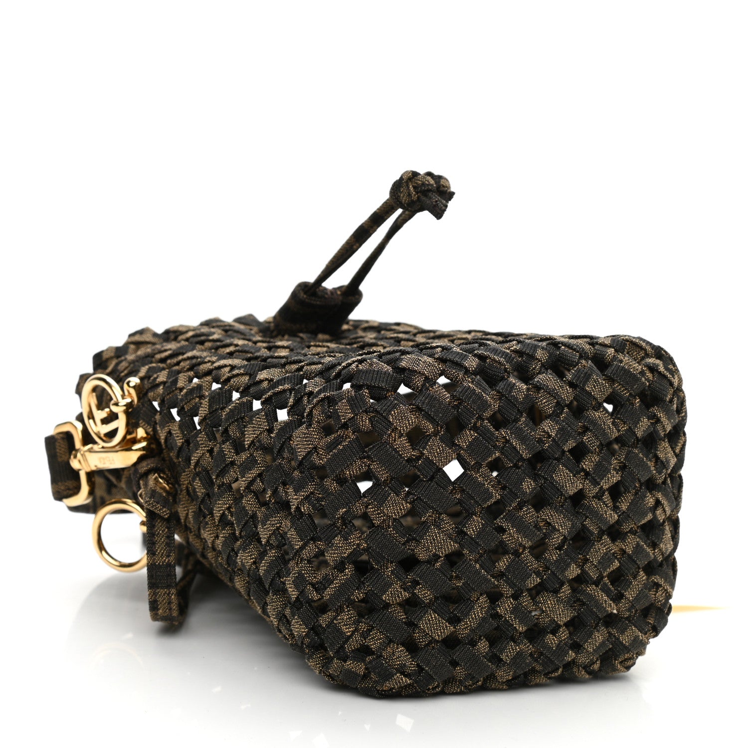 Fendi Fabric Jacquard F is Fendi FF 1974 Woven Knotted Mini Mon Tresor Bucket Bag Tabacco Moro 4 of 10