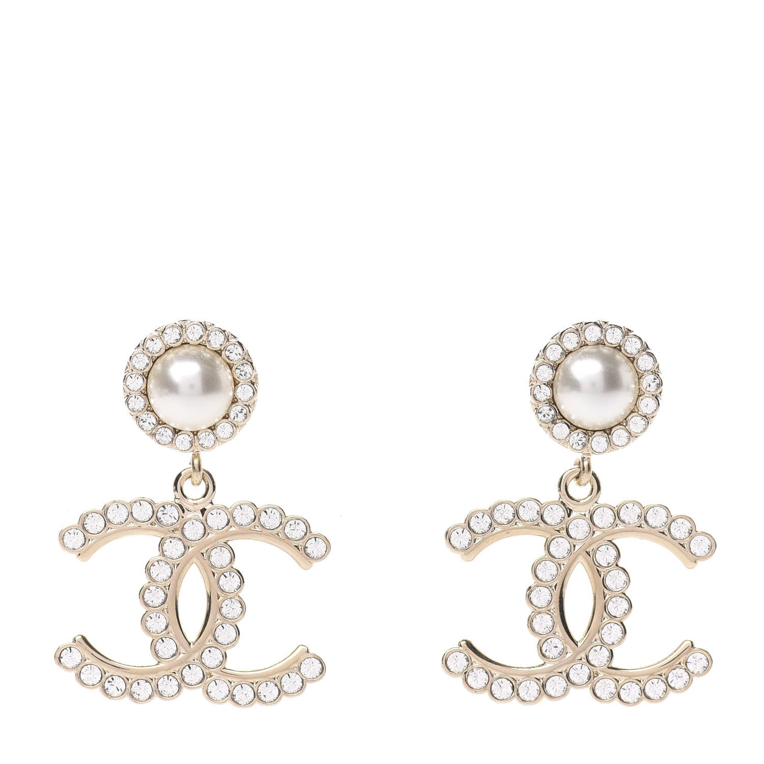 Chanel Crystal Pearl Bow-tiful CC Drop Earrings Gold 1 of 5
