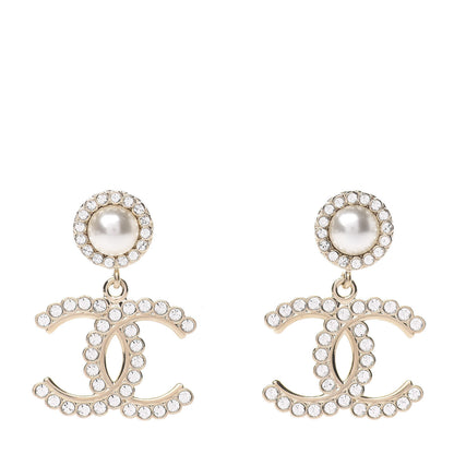 Chanel Crystal Pearl Bow-tiful CC Drop Earrings Gold 1 of 5