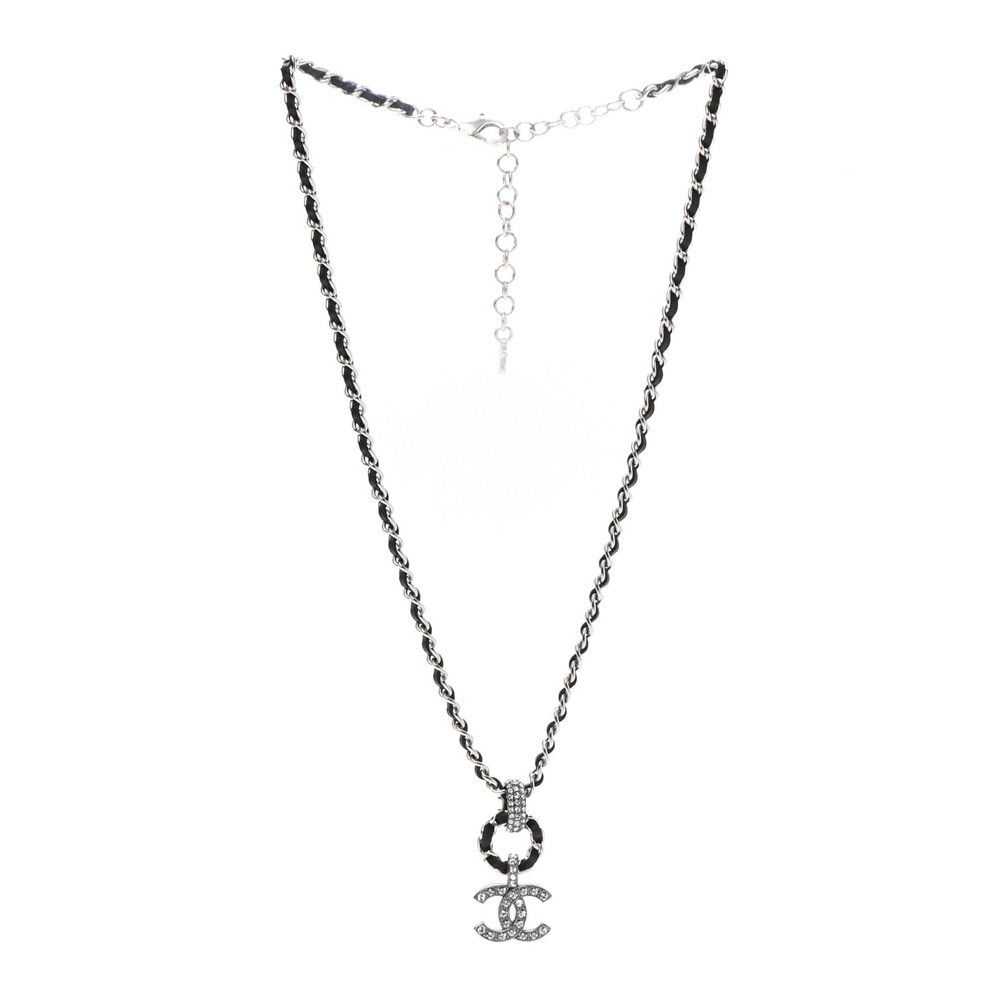 Metal Lambskin CC Chain Necklace Silver Black