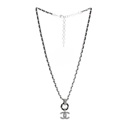 Chanel Metal Lambskin CC Chain Necklace Silver Black 3 of 6