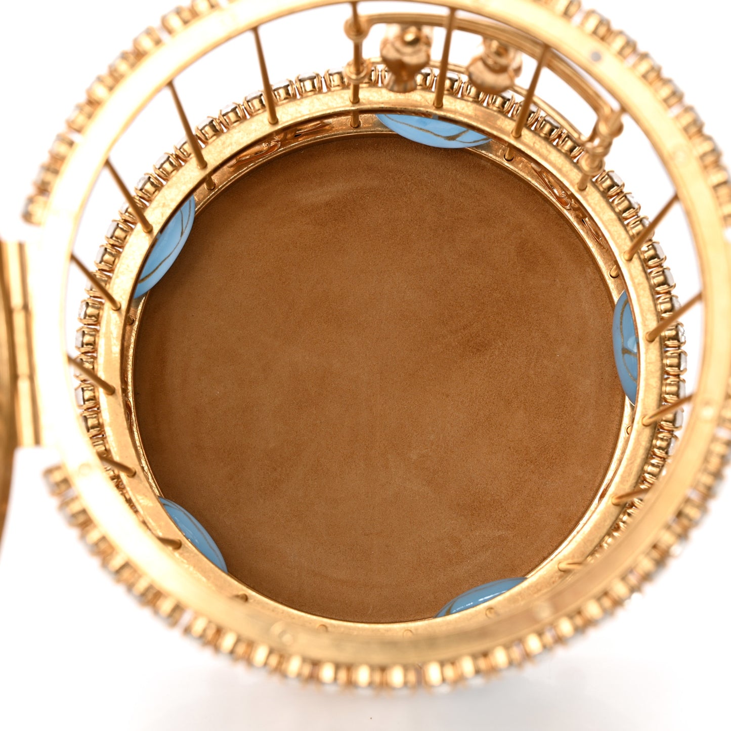 Metal Crystal Enamel CC Love Bird Cage Minaudiere Clutch Gold Multicolor