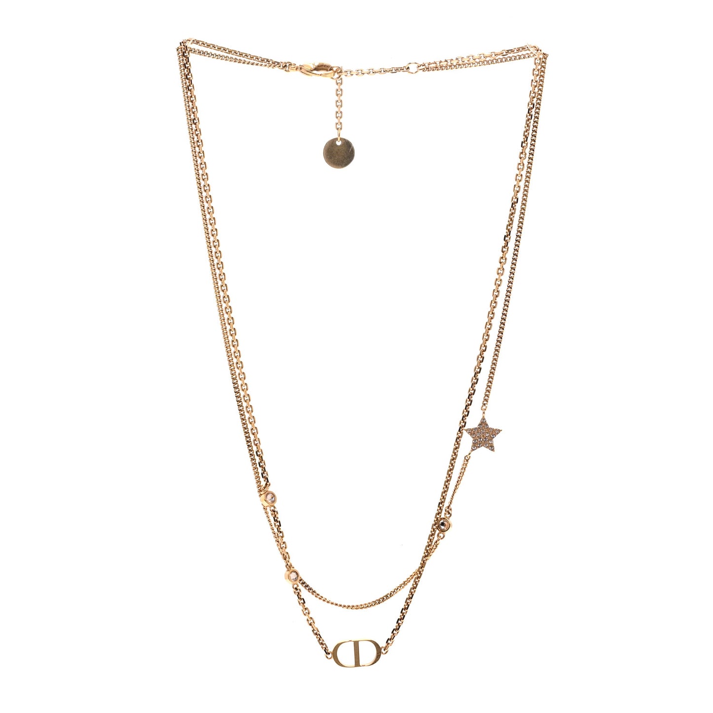 Metal Crystal Petit CD Double Necklace Gold
