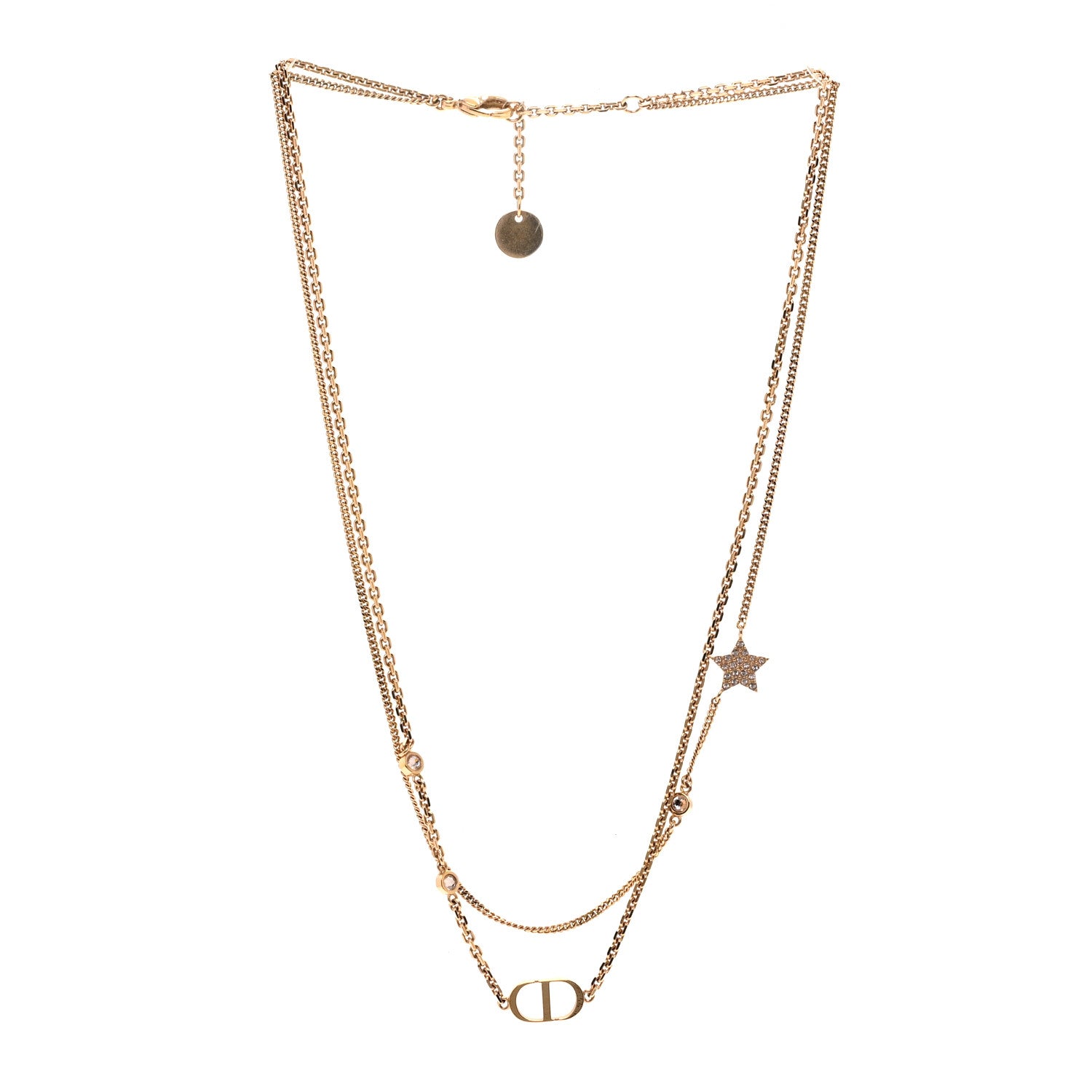 Christian Dior Metal Crystal Petit CD Double Necklace Gold 3 of 4