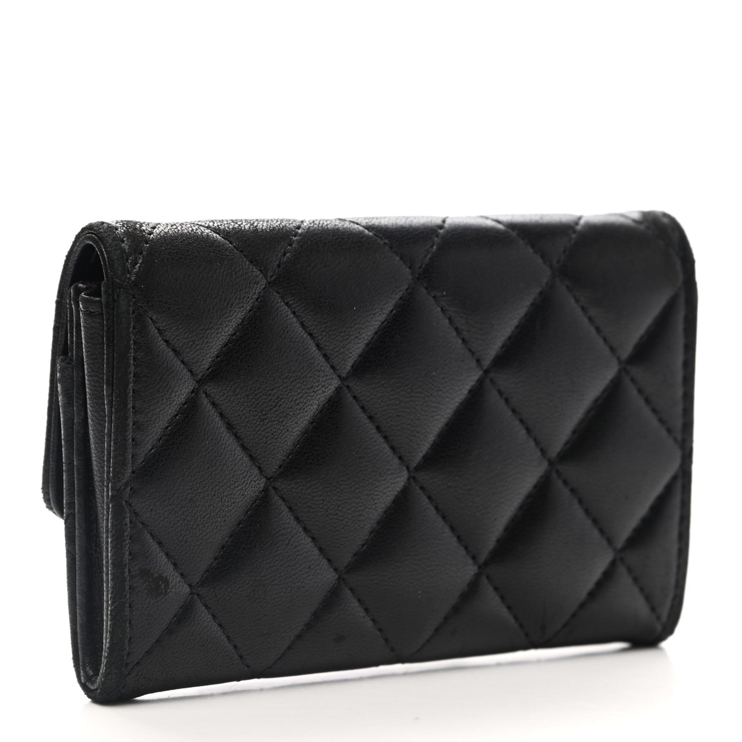 Lambskin Quilted Flap Card Holder Wallet Black