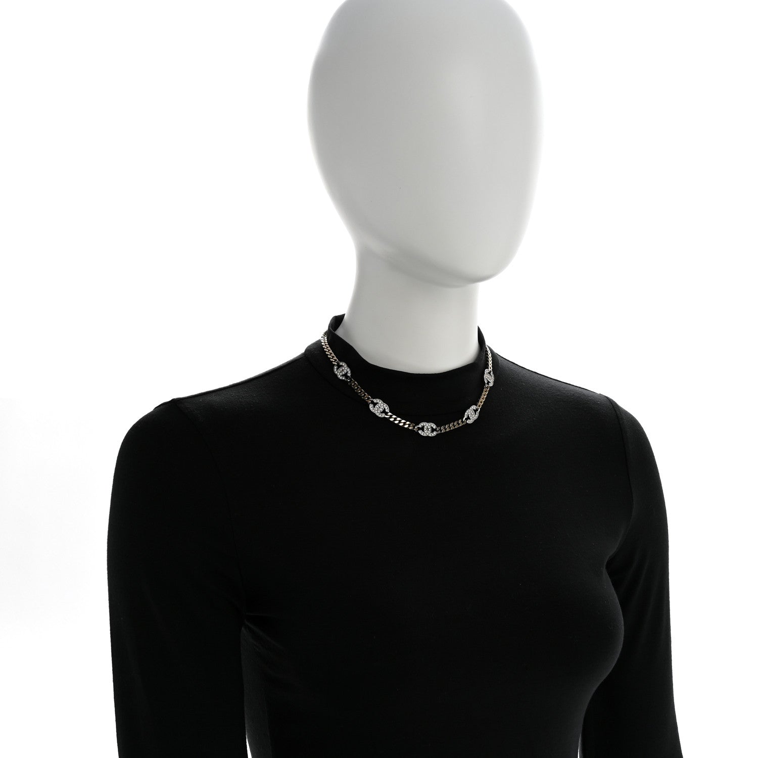 Chanel Crystal Chain CC Link Choker Gold Silver 2 of 6