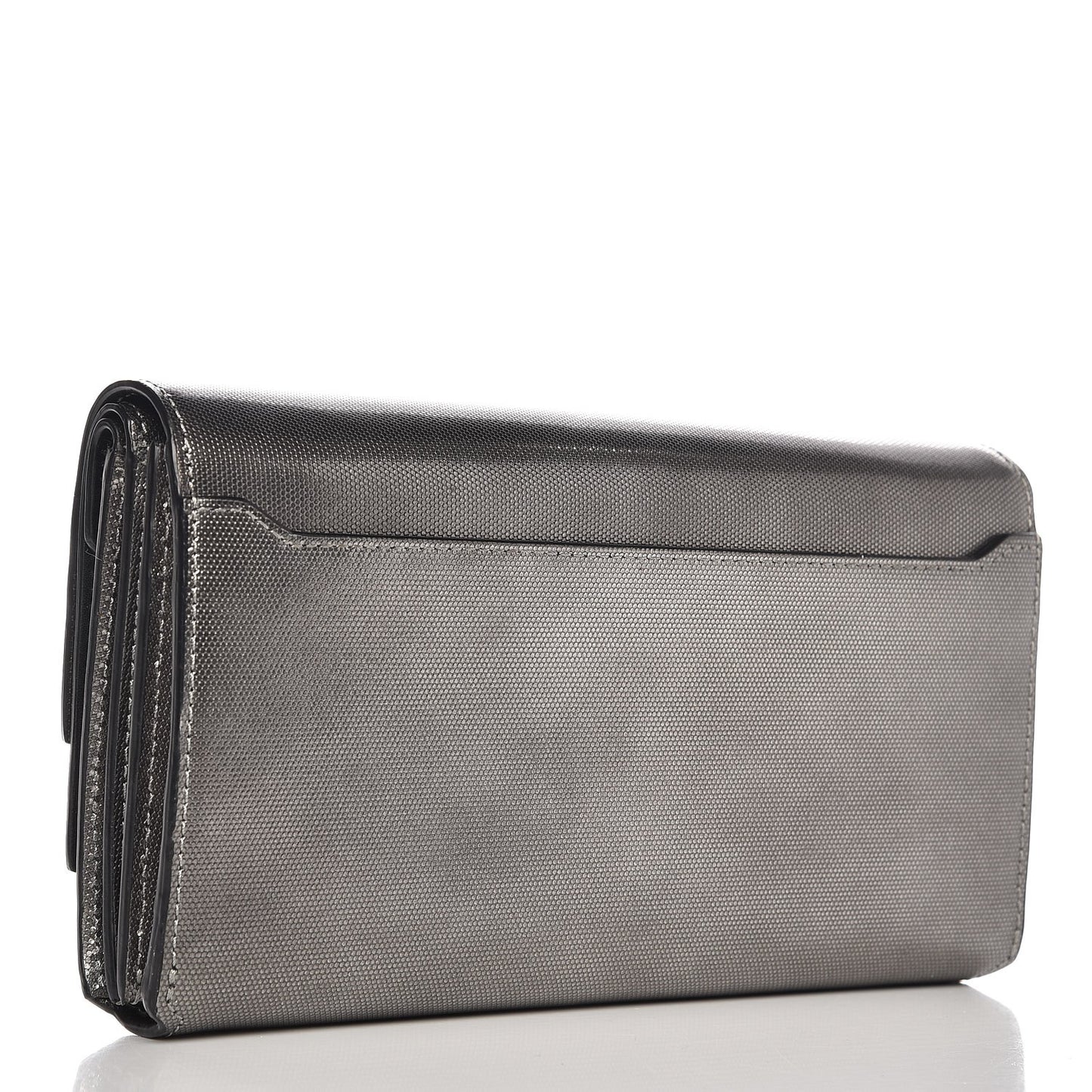 Metallic Calfskin Lydia Fold Over Clutch Bag Gunmetal