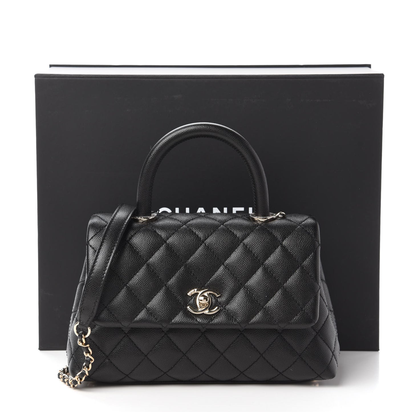 Caviar Quilted Mini Coco Handle Flap Black