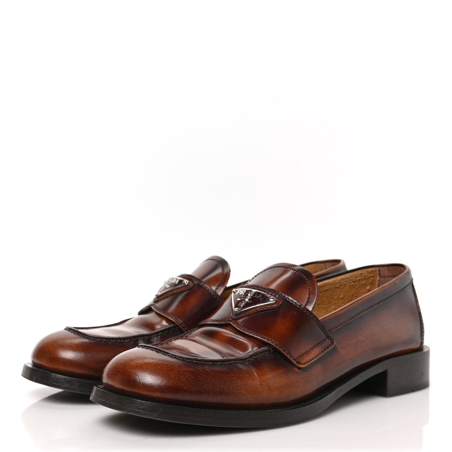 Spazzolato Fume Metal Triangle Logo 20mm Loafers 39 Tobacco