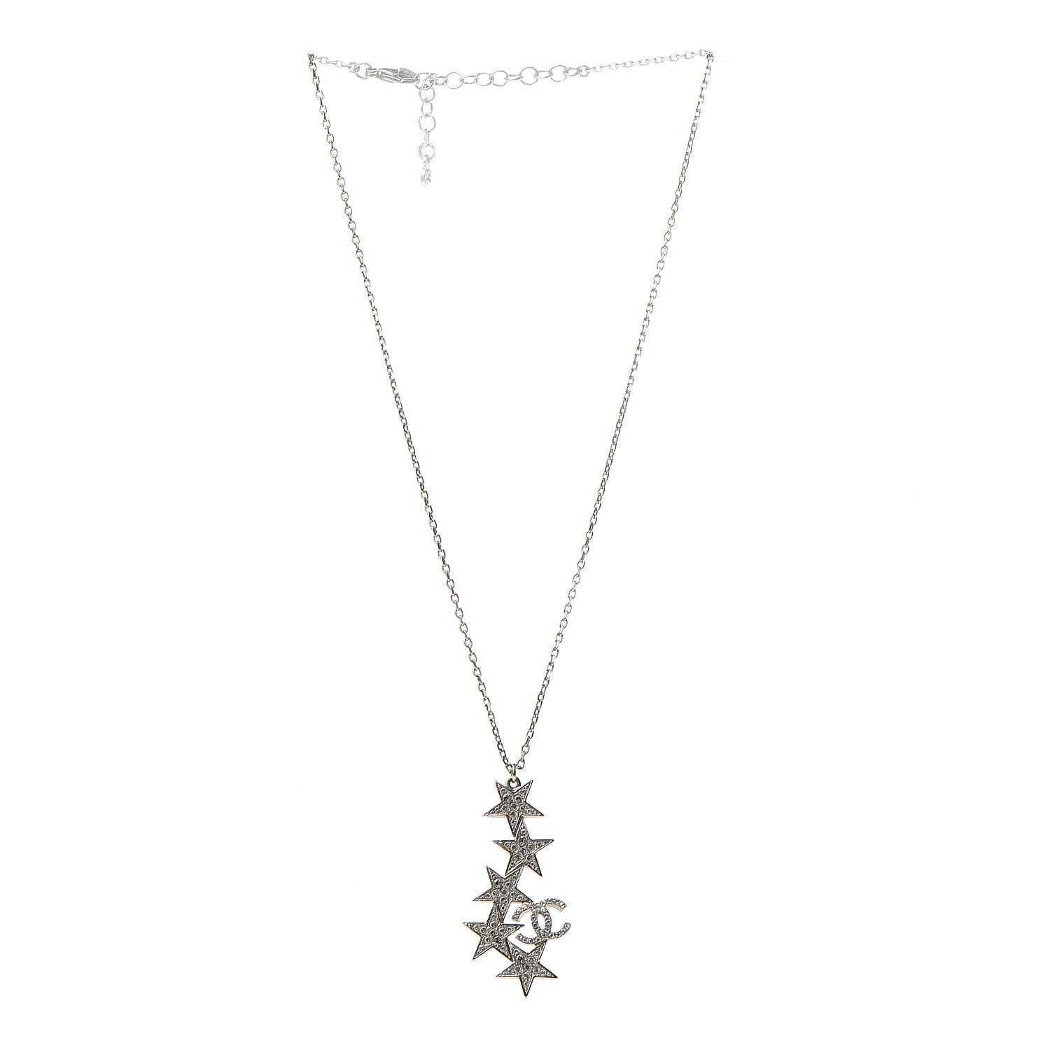 Chanel Crystal Star CC Pendant Necklace Silver 3 of 5