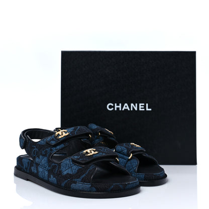 Chanel Denim Velcro Dad Sandals 39 Dark Grey Blue Black 9 of 9