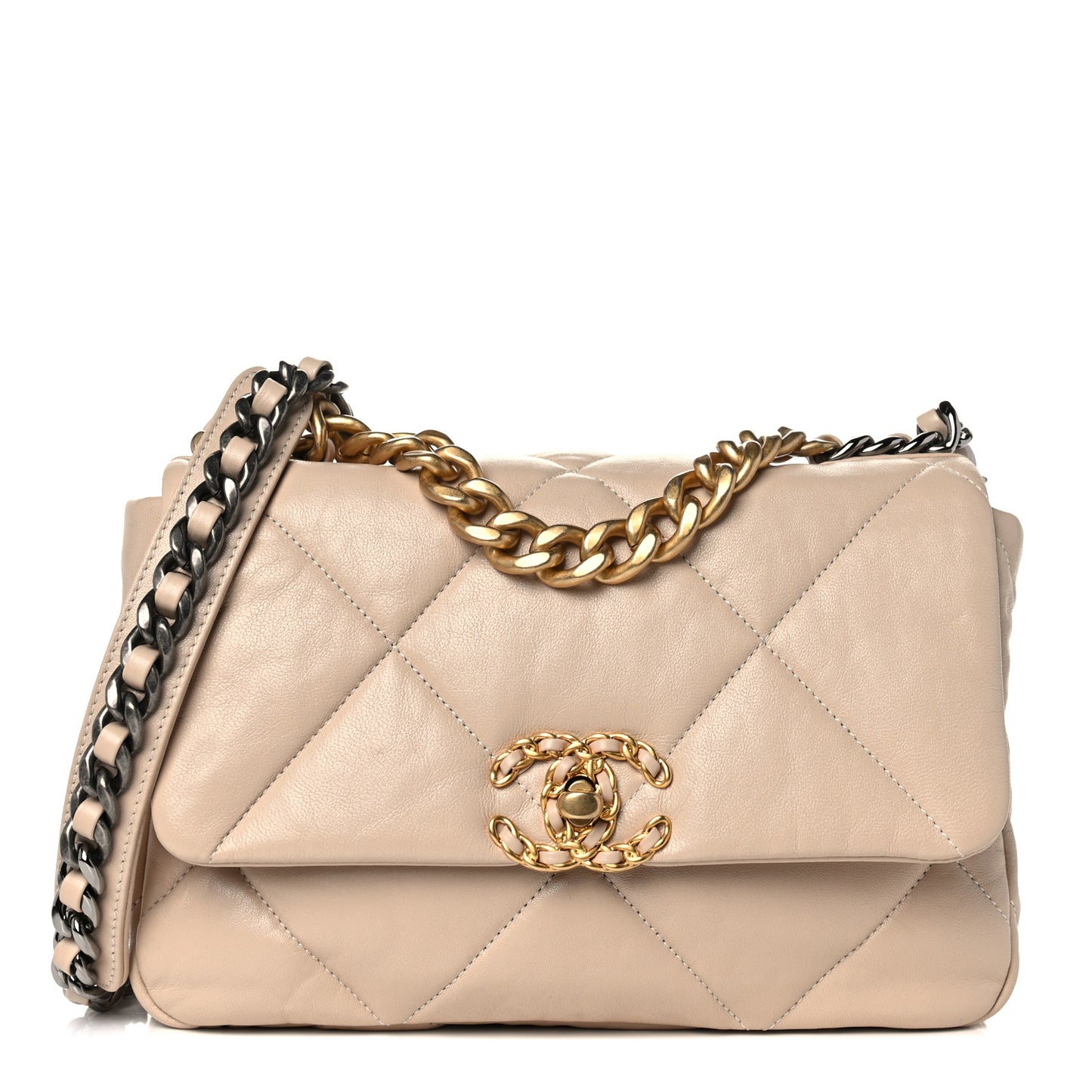 Goatskin Quilted Medium Chanel 19 Flap Beige