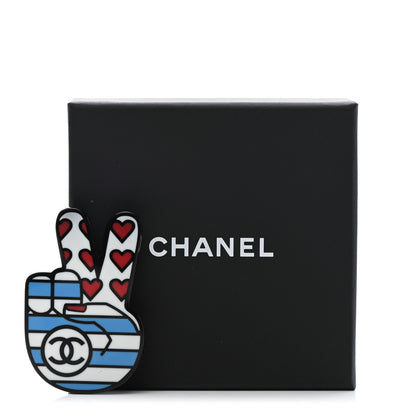 Chanel Resin Peace Sign Emoji Brooch Red White Blue 5 of 5