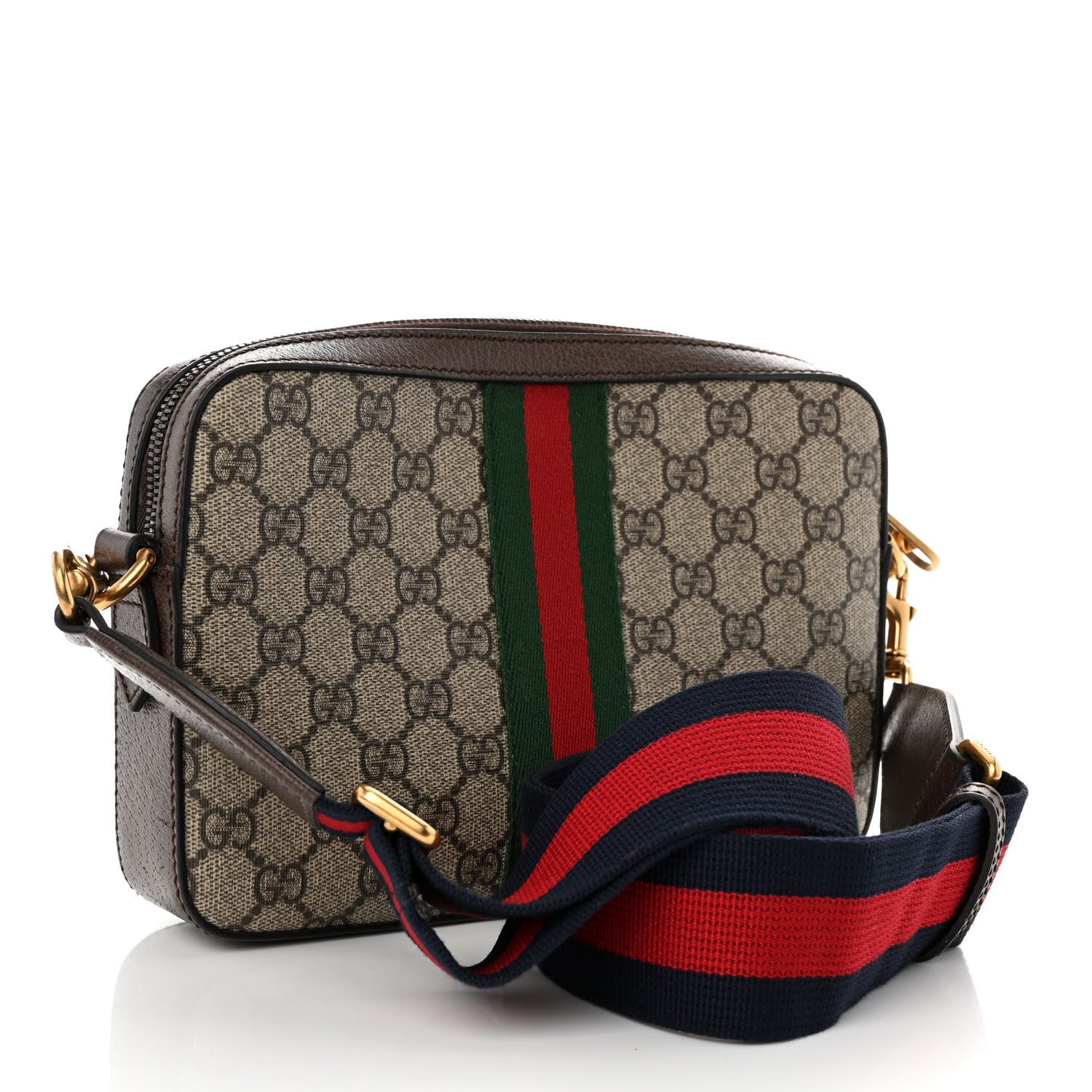 Gucci GG Supreme Monogram Textured Dollar Calfskin Web Ophidia Wristlet Shoulder Bag Beige Ebony New Acero 2 of 8