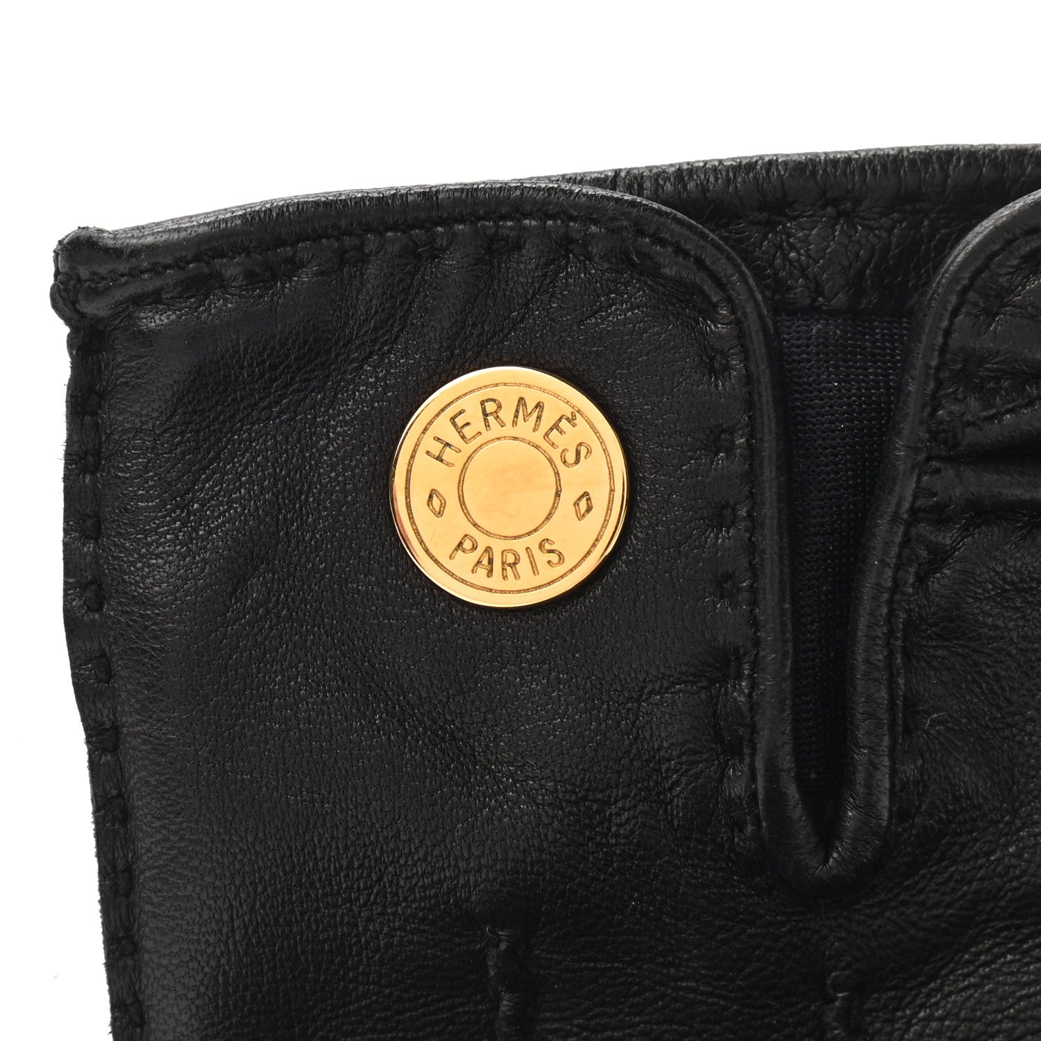 Hermes Lambskin Clous De Selle Gloves 7 Black 3 of 4