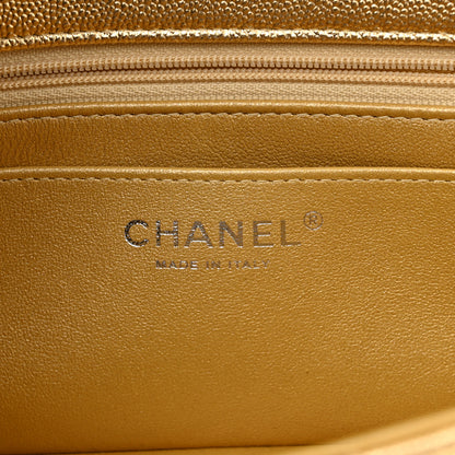 Chanel Metallic Caviar Quilted Top Handle East West Flap Gold 6 of 12