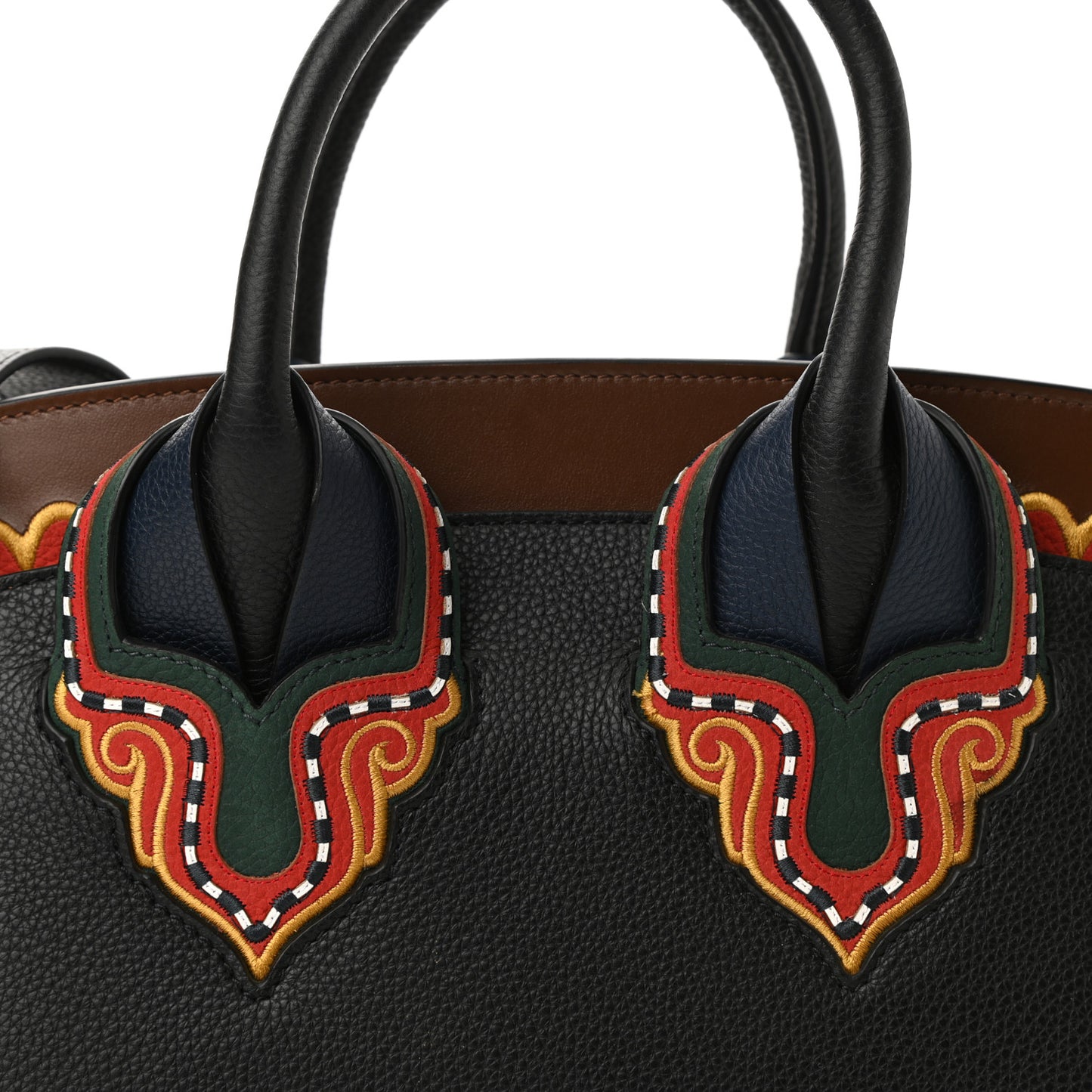 Grained Calfskin Embroidered Small Eloise Tote Black Multicolor