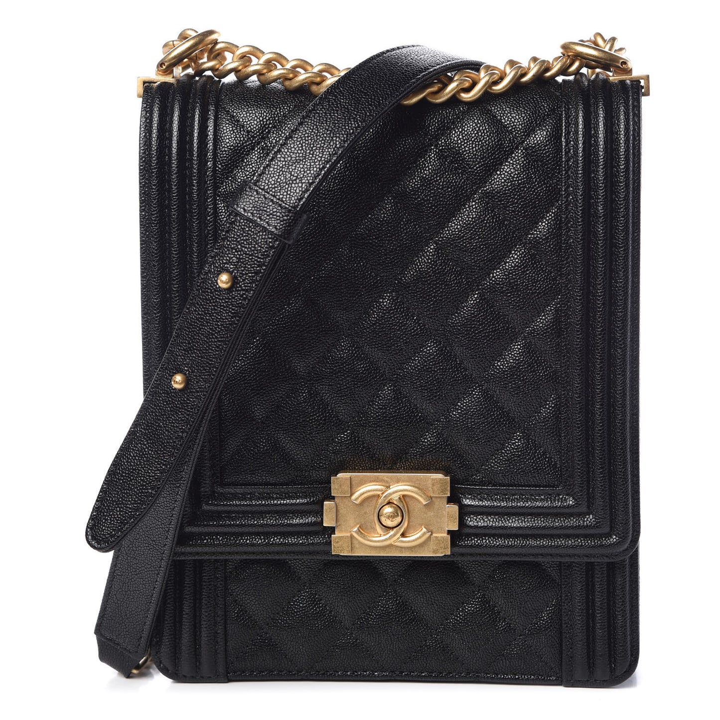 Caviar Quilted North South Boy Flap Black