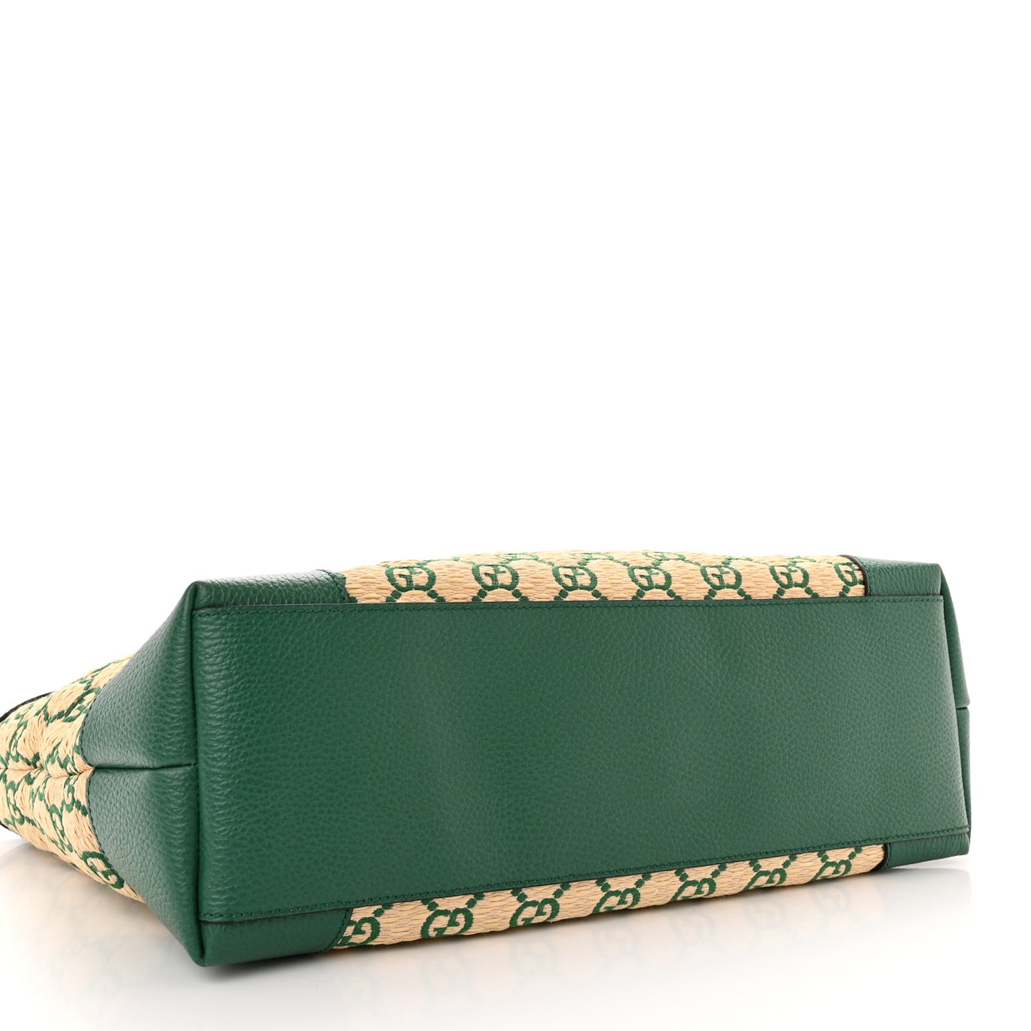 Straw Jacquard Dollar Calfskin GG Monogram Medium Ophidia Shopping Tote Natural Emerald