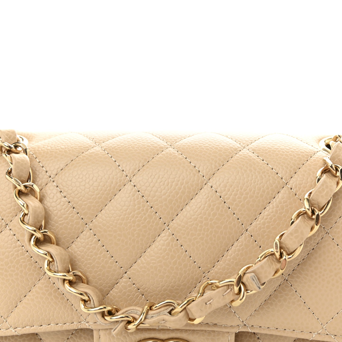 Caviar Quilted Small Double Flap Beige