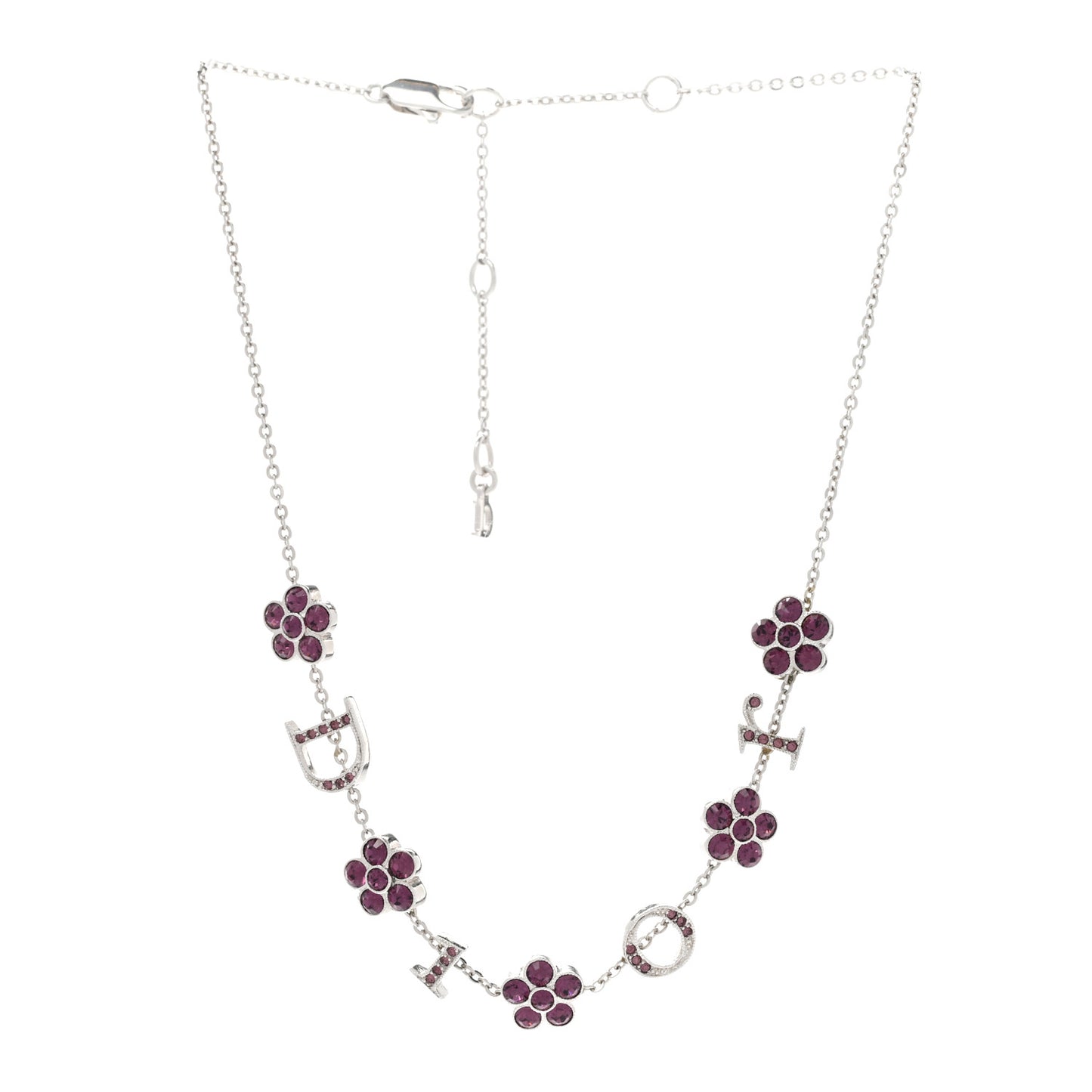 Crystal Flower Choker Necklace Silver Purple