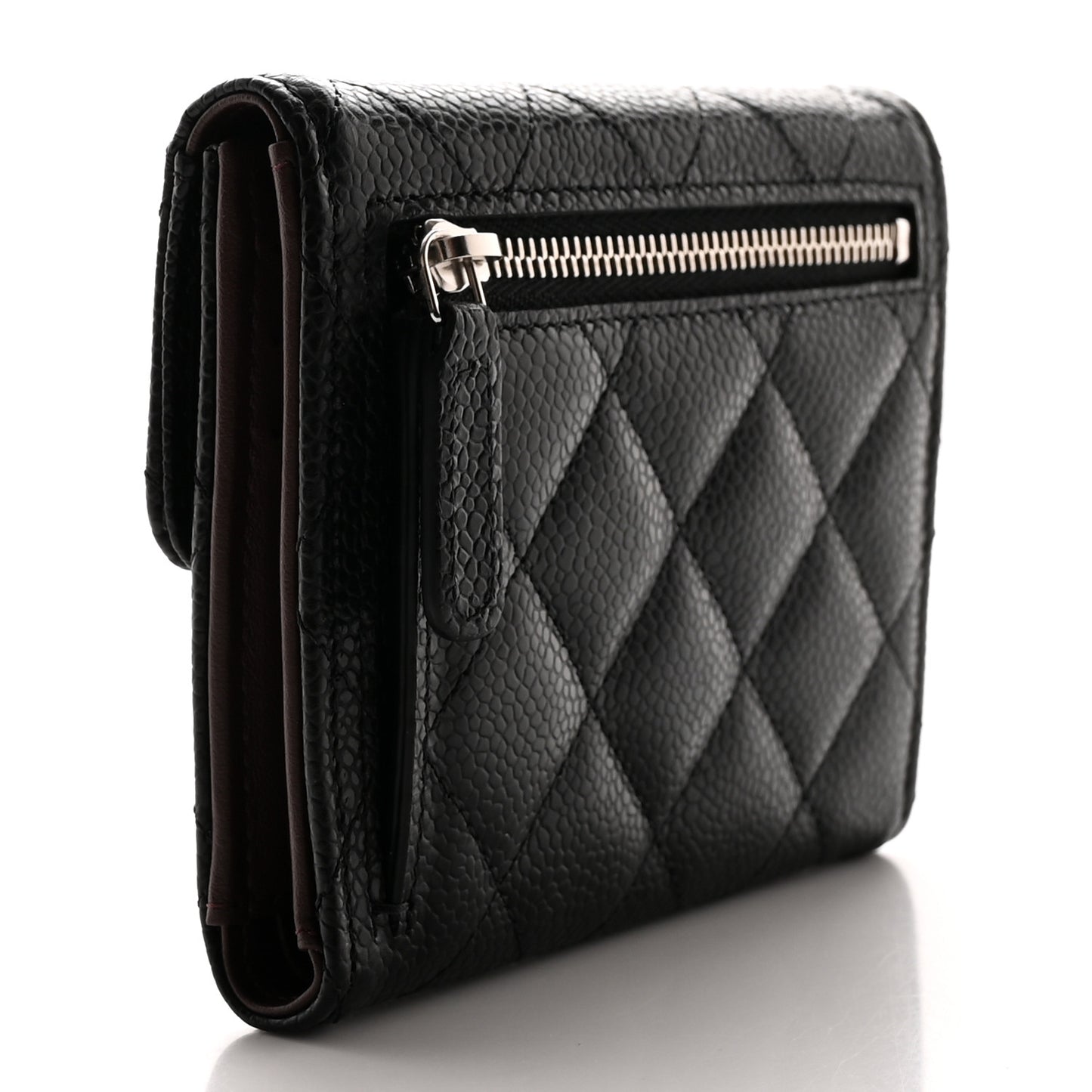 Caviar Quilted Compact Flap Wallet Black