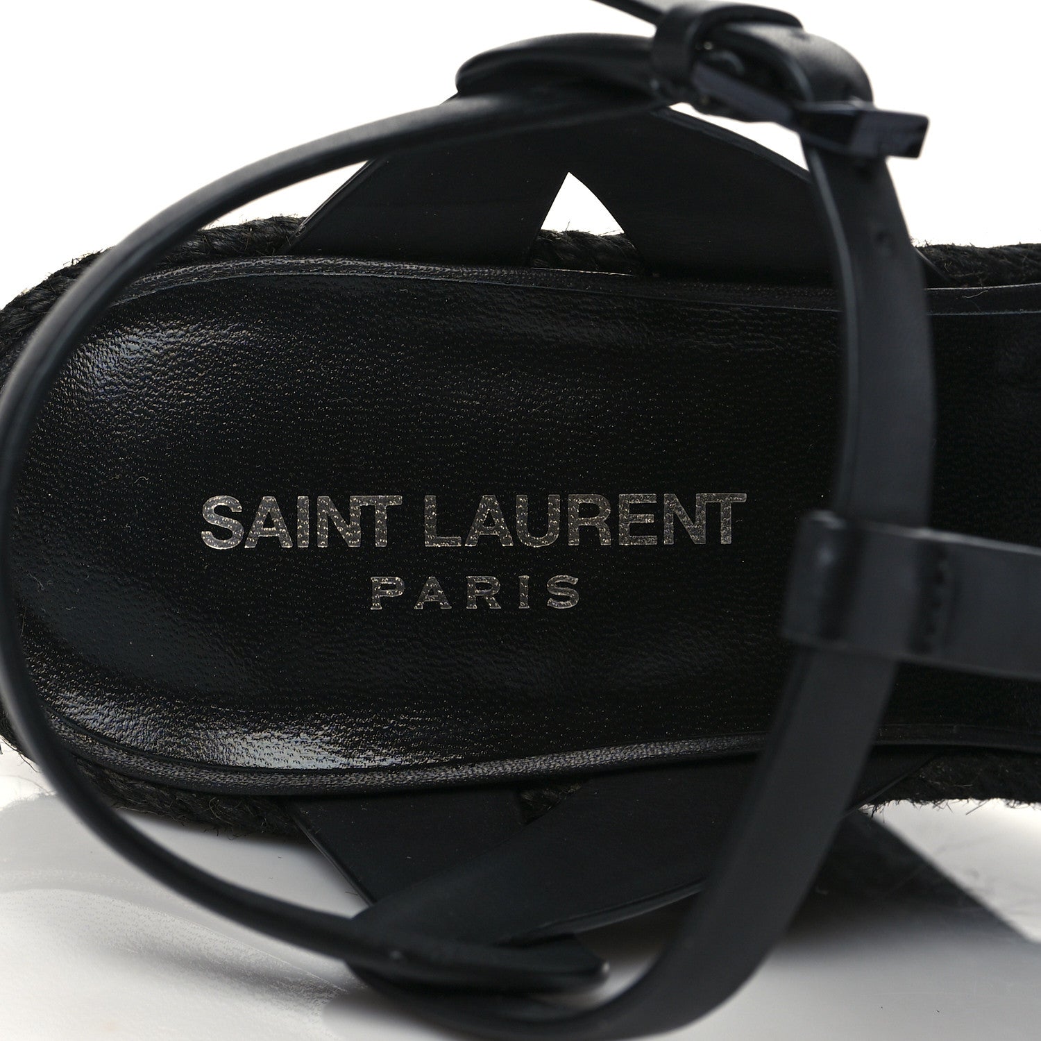 Saint Laurent Calfskin Tribute 95 Platform Espadrille Wedge Sandals 38.5 Black 6 of 8