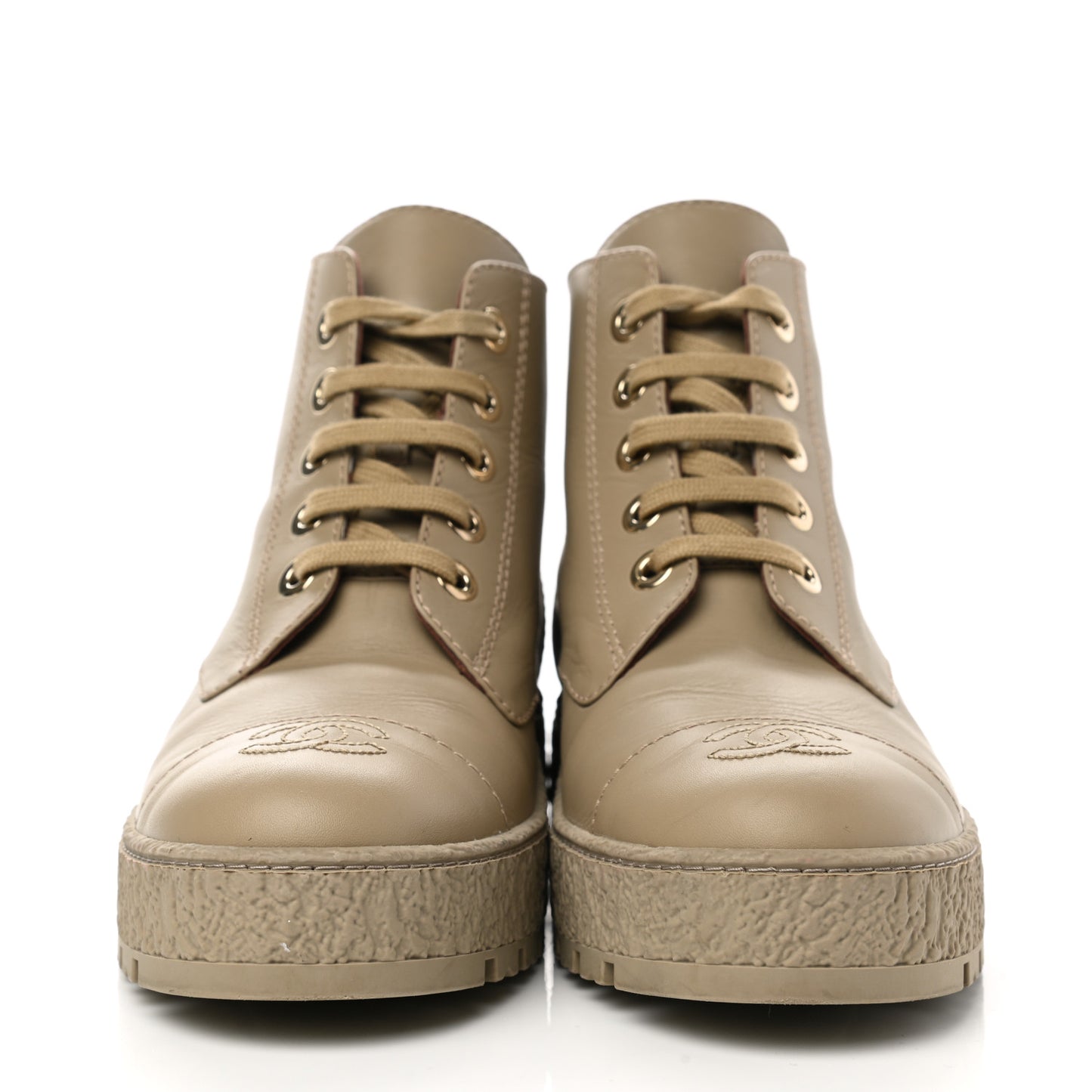 Calfskin CC Turnlock Lace Up Boots 40 Beige