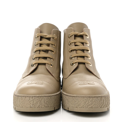 Chanel Calfskin CC Turnlock Lace Up Boots 40 Beige 2 of 8