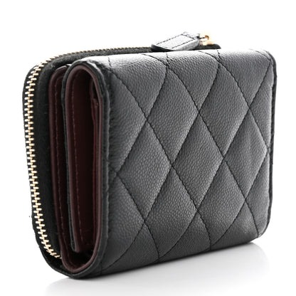 Chanel Caviar Quilted CC Zip Compact Trifold Wallet Black 3 of 12