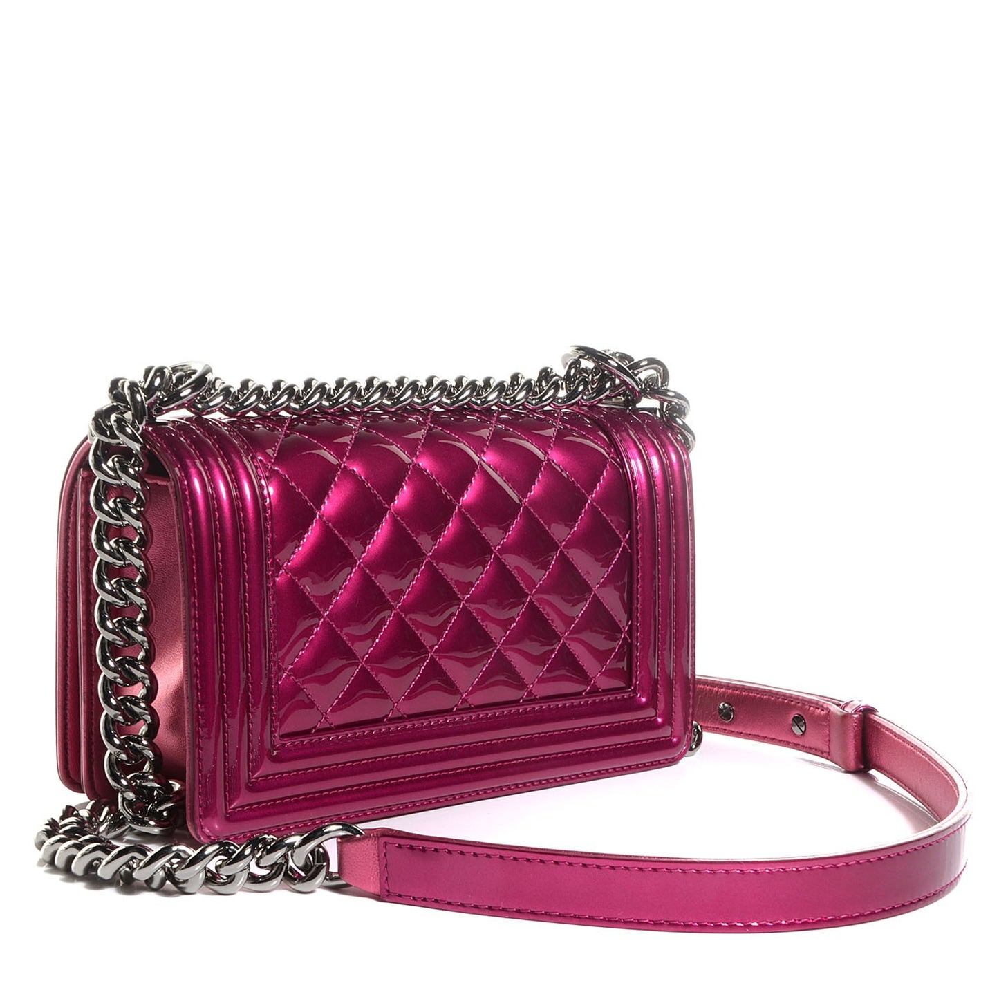 Metallic Patent Calfskin Quilted Small Boy Flap Pink