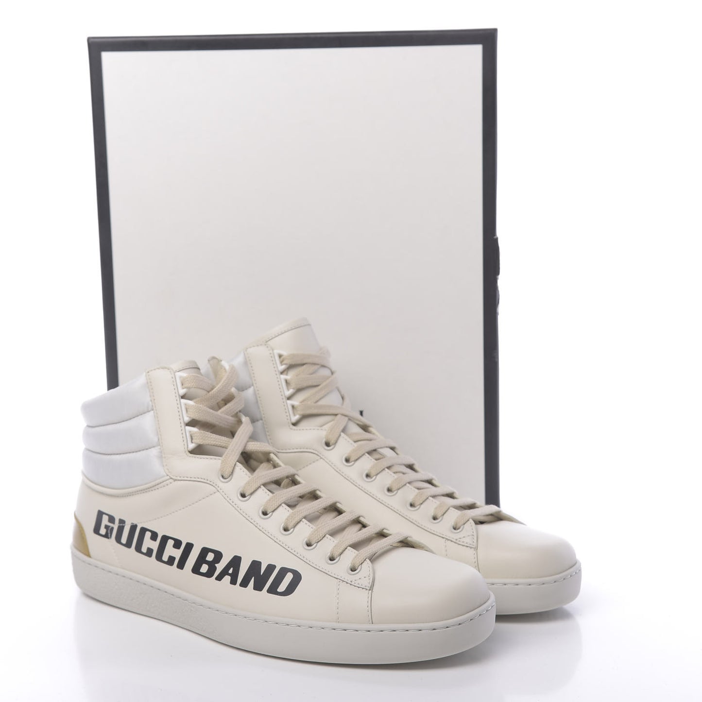 Calfskin Gucci Band Mens Ace High Top Sneakers 12 Mystic White