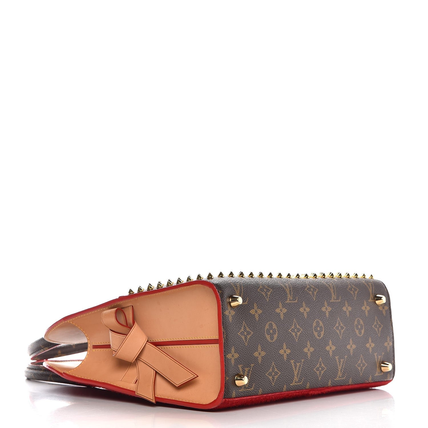 Louis Vuitton Monogram Calf Hair Spikes Iconoclasts Christian Louboutin Tote Red 4 of 9