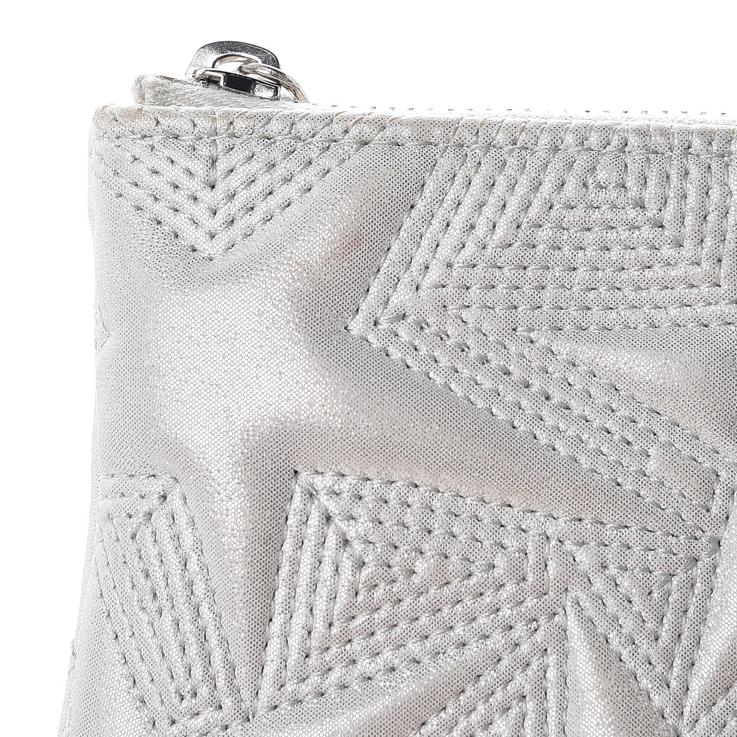 Chanel Metallic Lambskin Star Embossed Coin Purse Case Light Silver 12 of 13