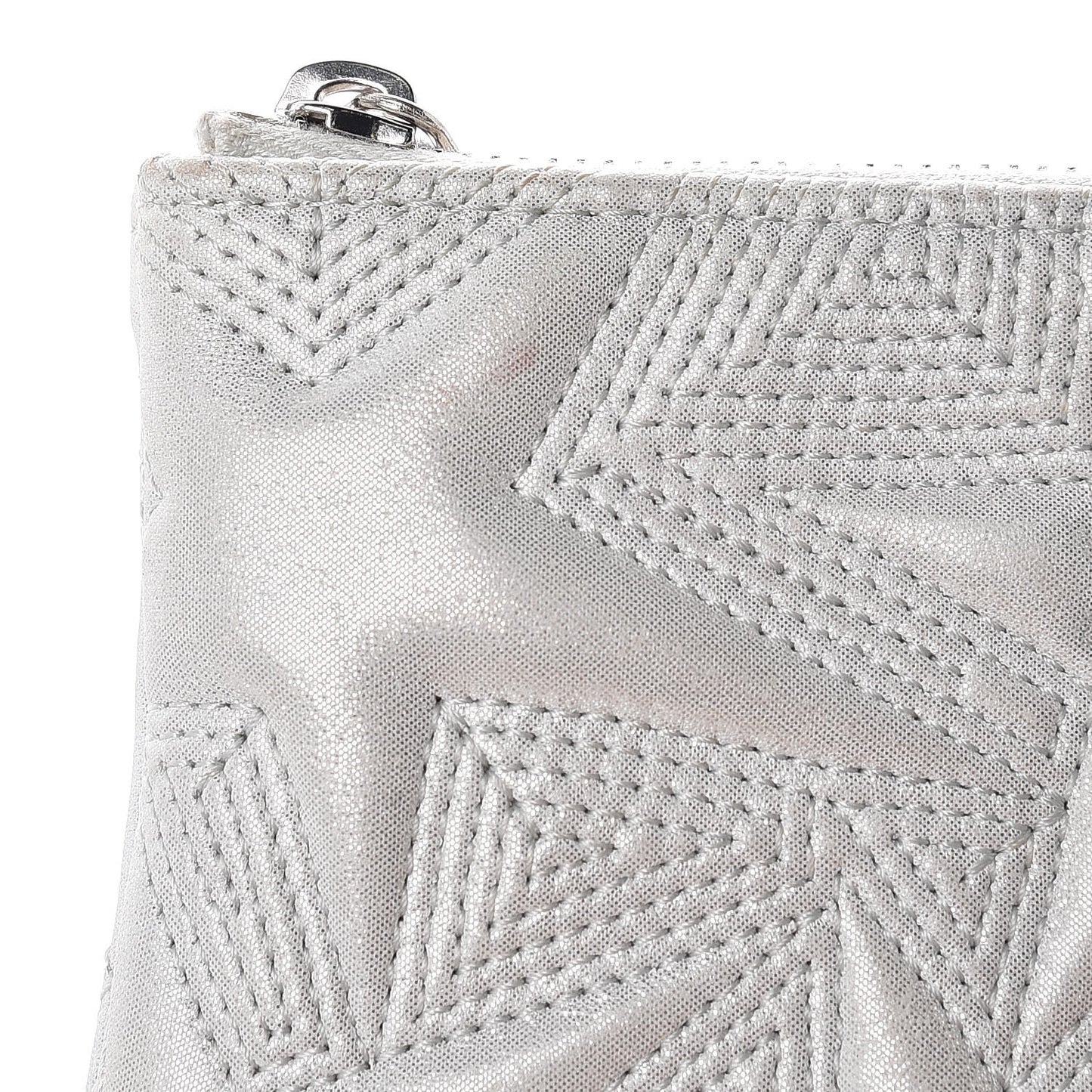 Metallic Lambskin Star Embossed Coin Purse Case Light Silver