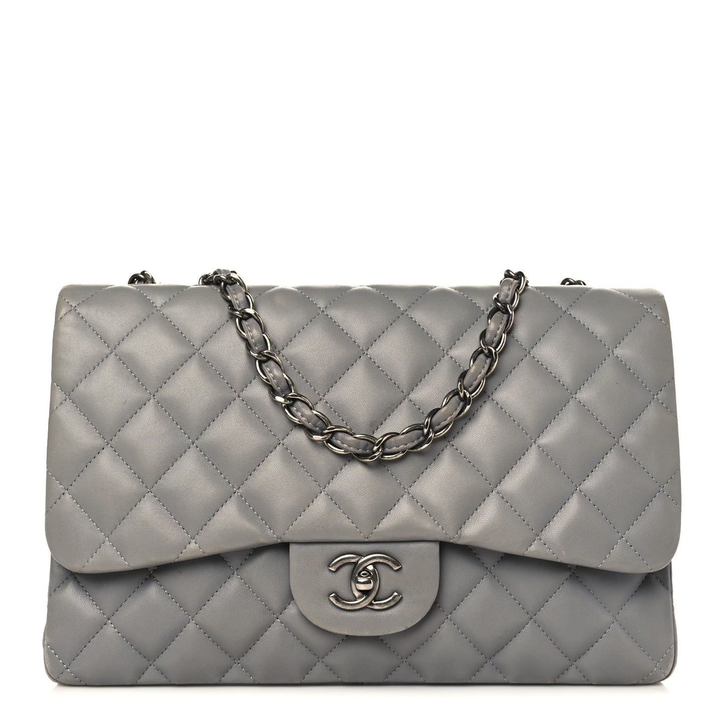 Lambskin Quilted Jumbo Single Flap Grey