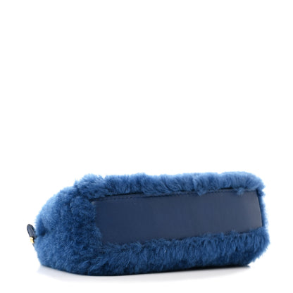 Fendi Shearling Shiny Nappa Micro Peekaboo Iconic Satchel Blue 4 of 13