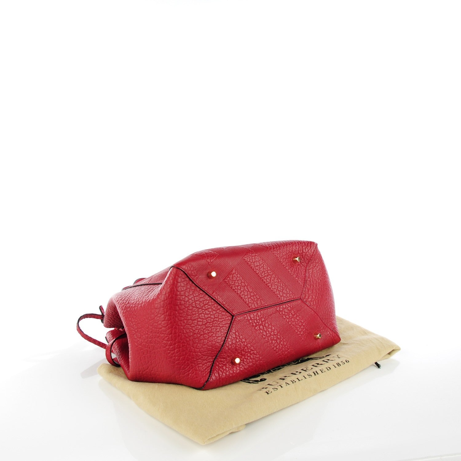 Burberry Signature Grain Calfskin Check Embossed Small The Canter Tote Military Red 4 of 9