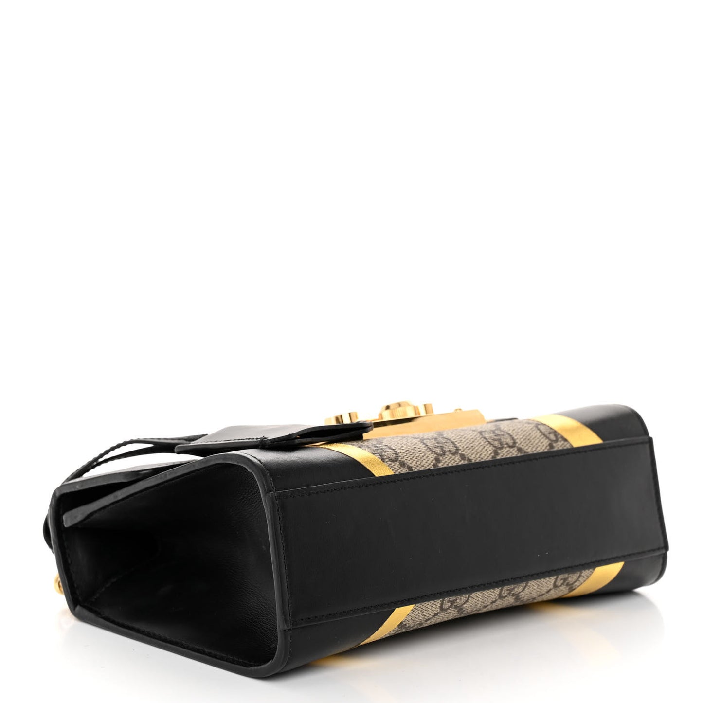 Calfskin GG Supreme Monogram Small Padlock Shoulder Bag Black Gold