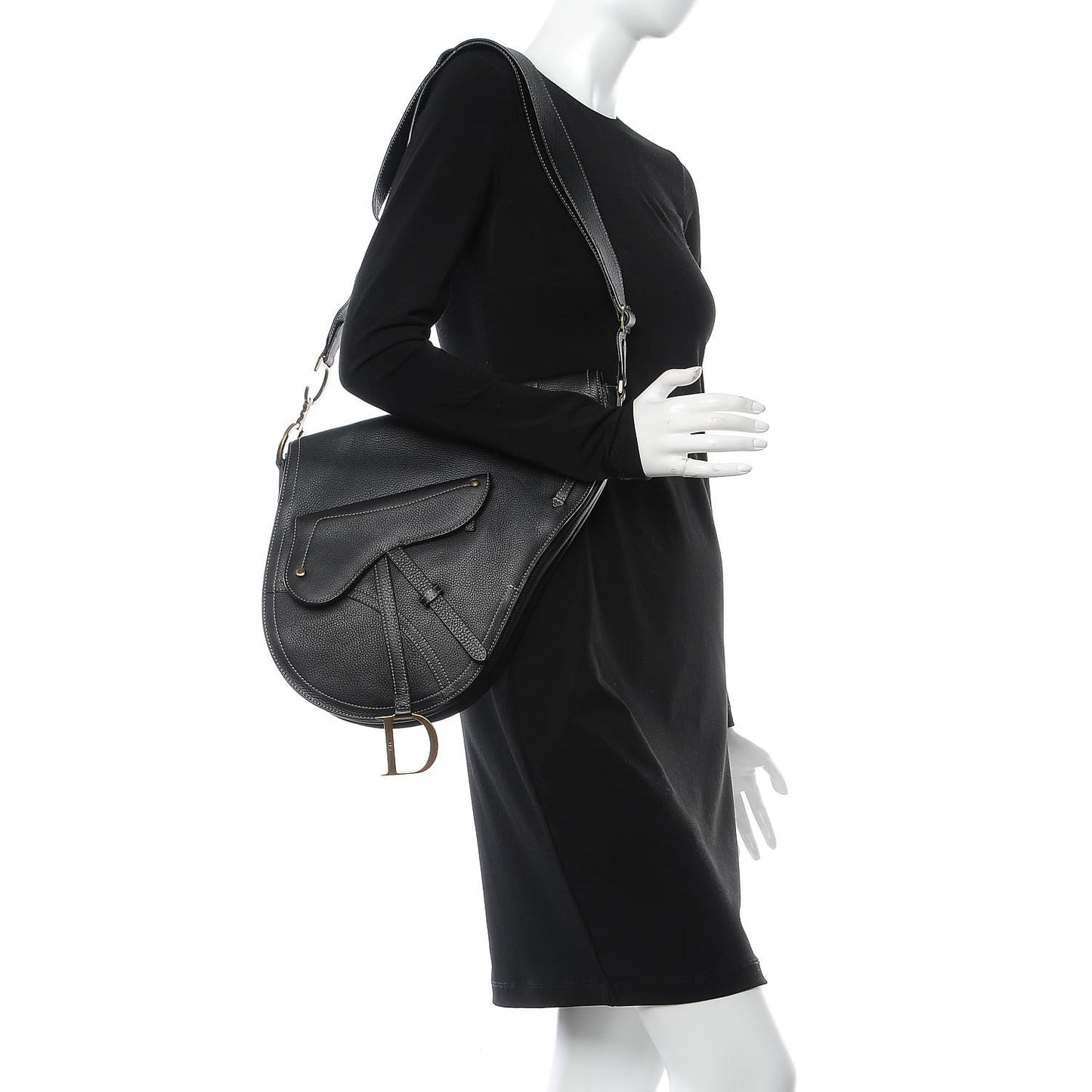 Calfskin Baudrier Saddle Bag Black
