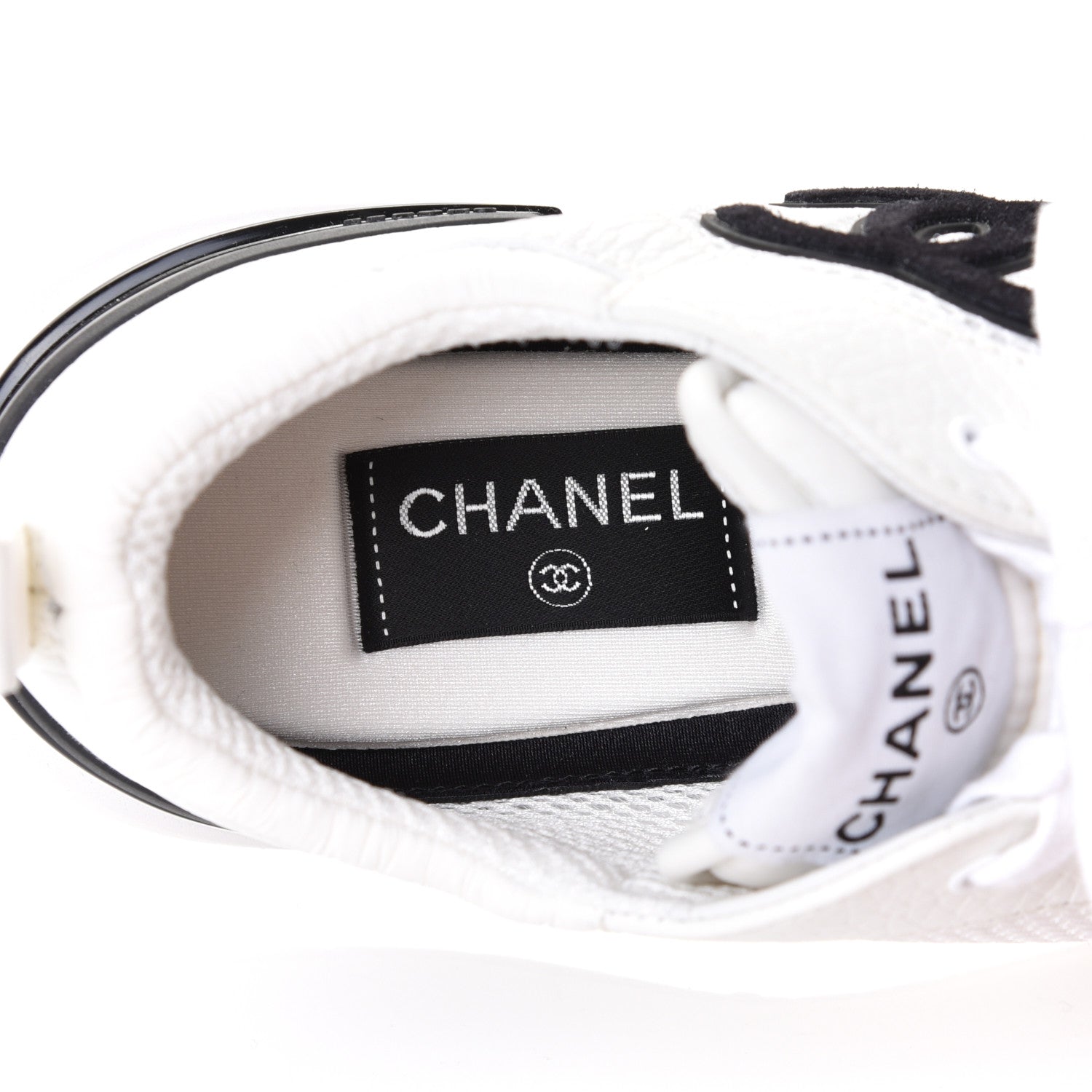 Chanel Calfskin Mesh Lycra Suede Womens Logo Sneakers 37.5 White 15 of 20