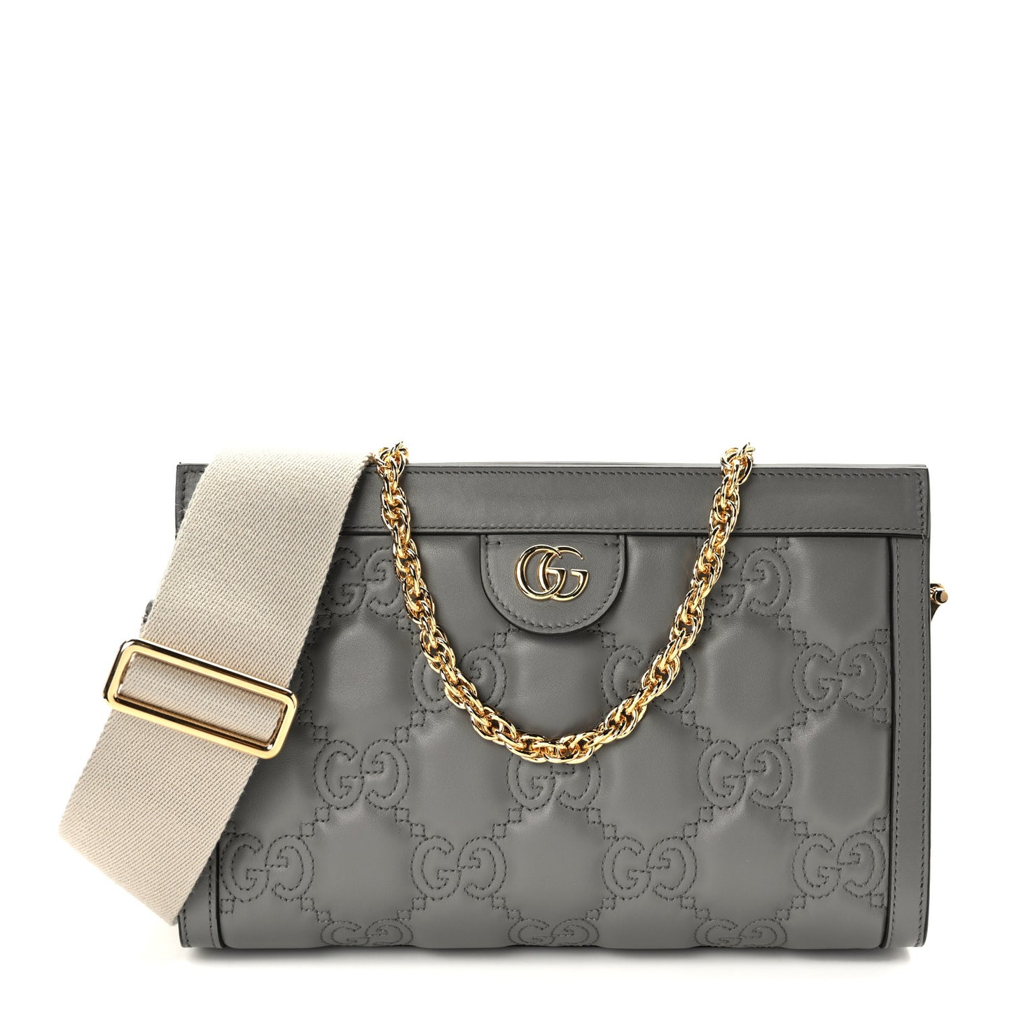 Calfskin GG Matelasse Small Slim Chain Shoulder Bag Dusty Grey Natural