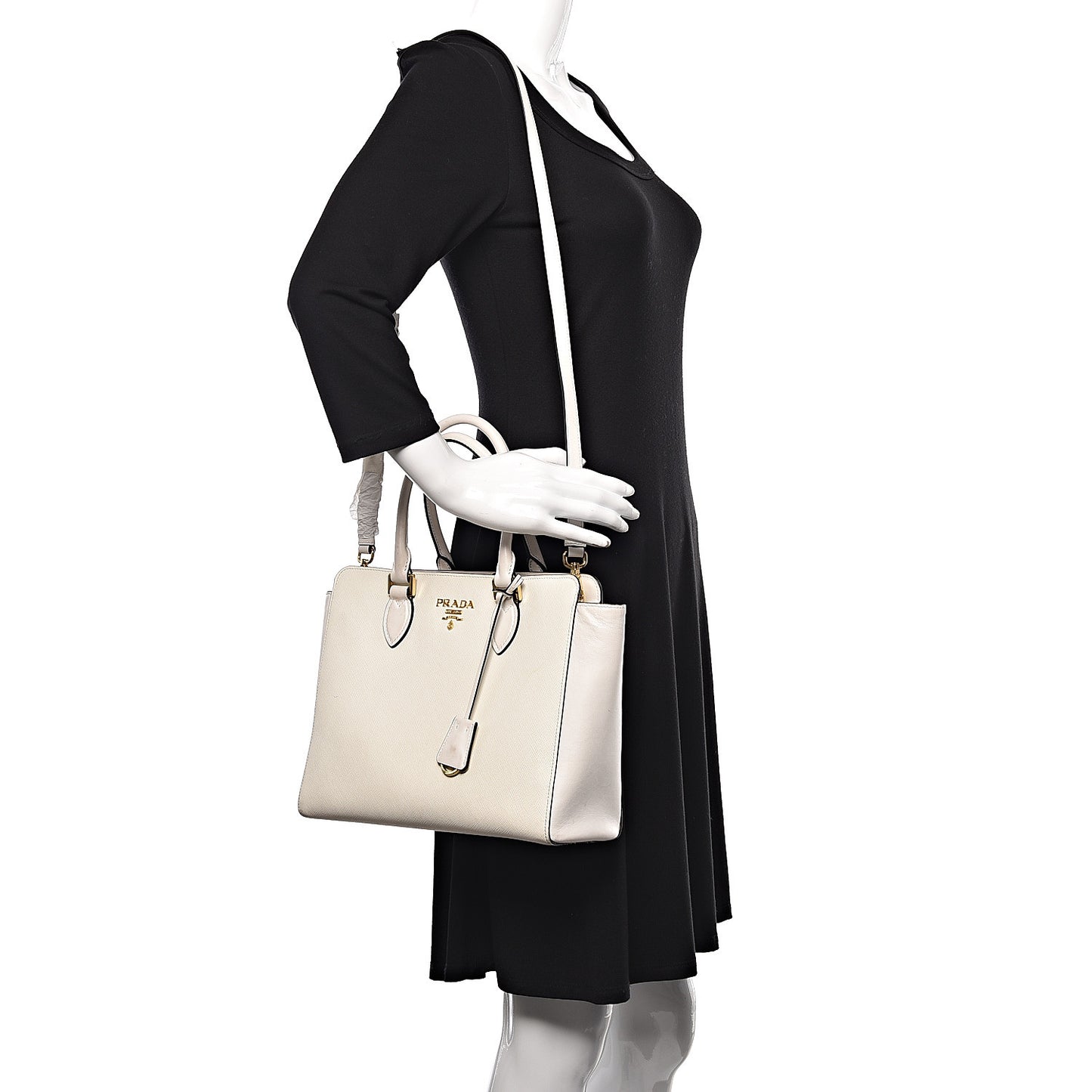 Saffiano Soft Calfskin Zippered Tote White
