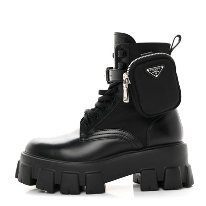 Prada Spazzolato Rois Re-Nylon Metal Triangle Logo Monolith Pouch Pocket 55mm Boots 37 Black 1 of 11