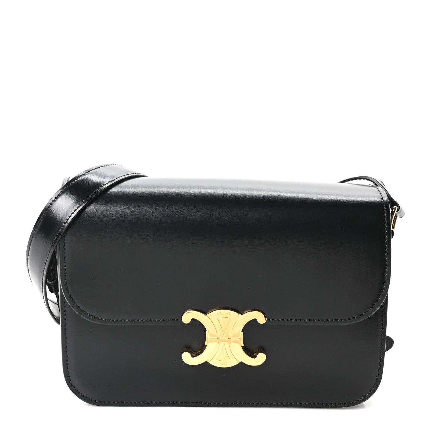 Celine Shiny Calfskin Medium Triomphe Black 1 of 11